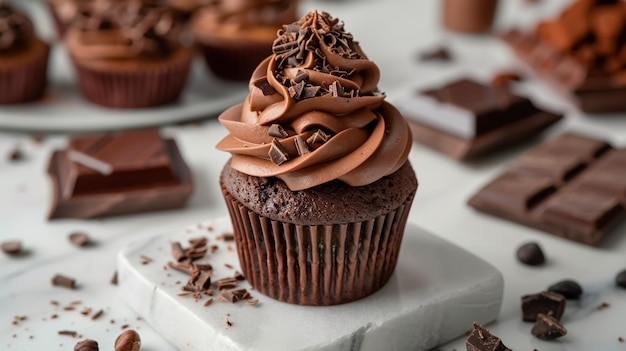 Photo chocolate cupcake with smooth chocolate frosting