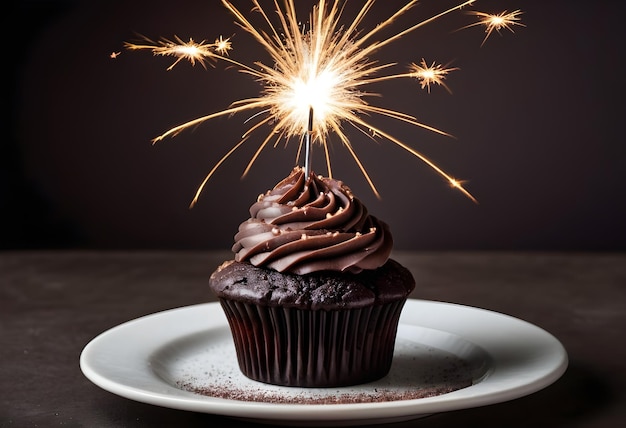 Chocolate cupcake with a sparkler