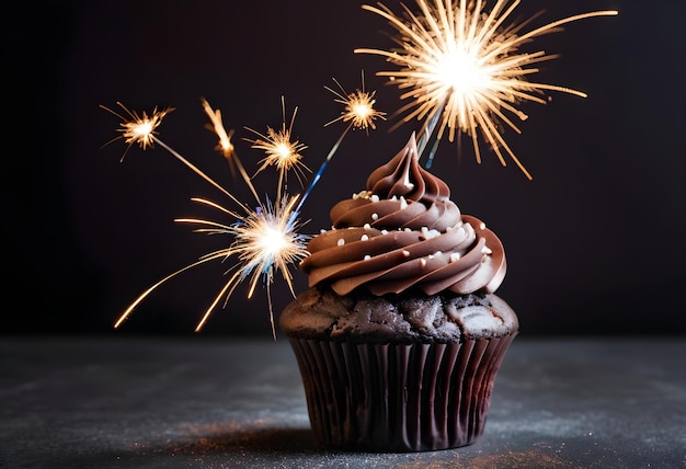 Chocolate cupcake with a sparkler