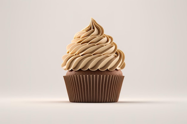 a chocolate cupcake with whipped cream on top isolated on white background