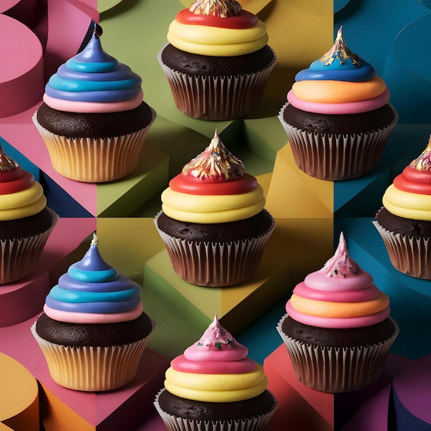 Chocolate Cupcakes closeup Photo with Colorful icing for Celebration