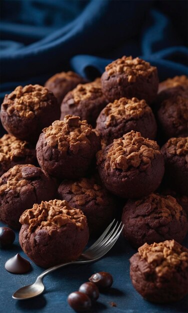 chocolate cupcakes with chocolate and walnuts on a plate