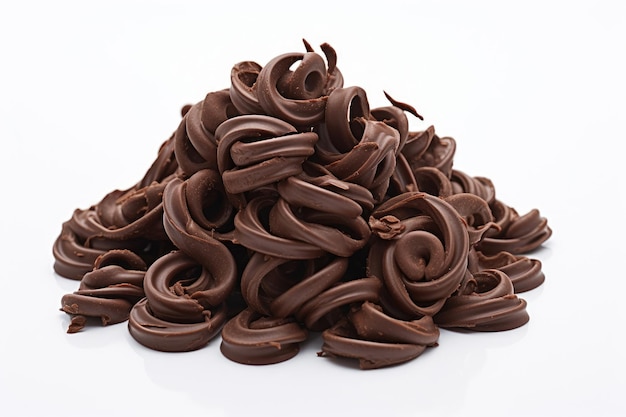 Chocolate curls on a white background