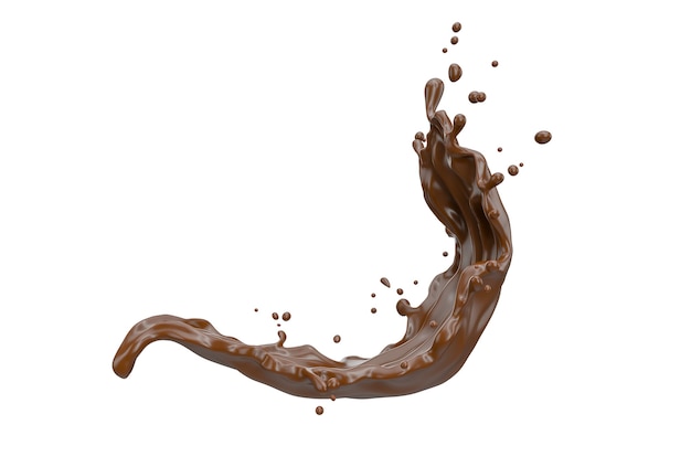 Chocolate curve splashes isolate on white background 3d render