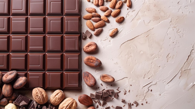 Chocolate Day like Ingredients Cocoa Beans Nuts and Chocolate Bars