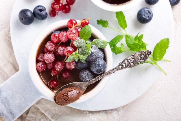 Chocolate dessert with berries