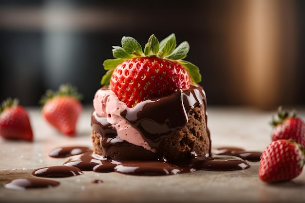 Chocolate dipped strawberry in sweet ice cream