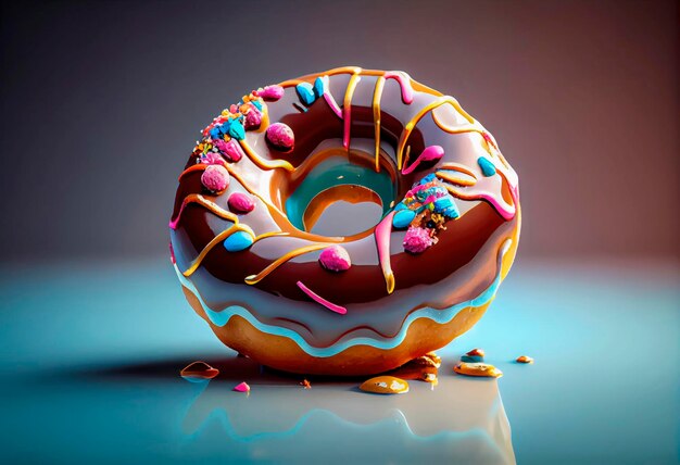 A chocolate donut with a chocolate glaze and sprinkles on it Ia generative