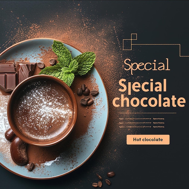 Photo chocolate drink menu for social media post template