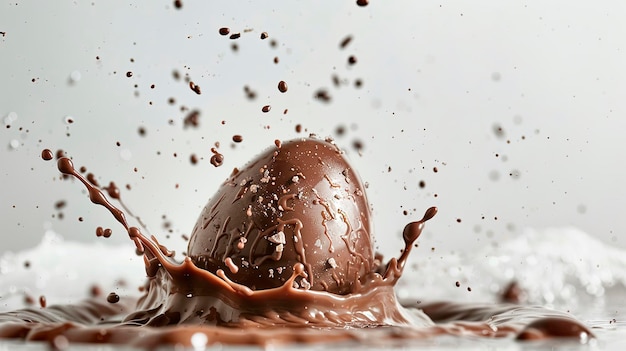 chocolate easter egg splash Selective focus