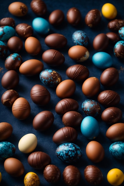 Chocolate Easter eggs on a blue background