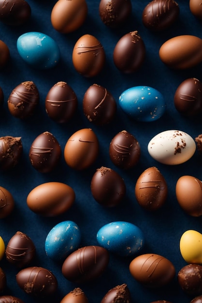 Chocolate Easter eggs on a blue background