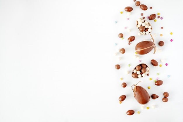 Chocolate Easter Eggs on the white background