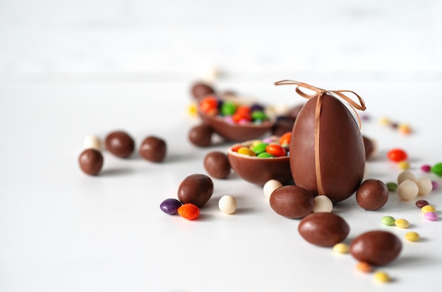 Chocolate Easter Eggs on the white background