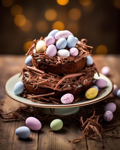 Chocolate Easter Nest Cake with Candy Eggs