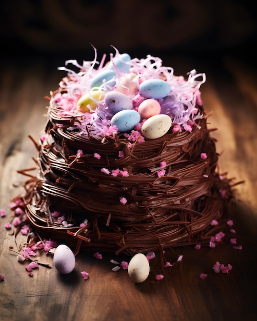 Chocolate Easter Nest Cake with Candy Eggs