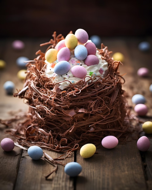 Chocolate Easter Nest Cake with Candy Eggs