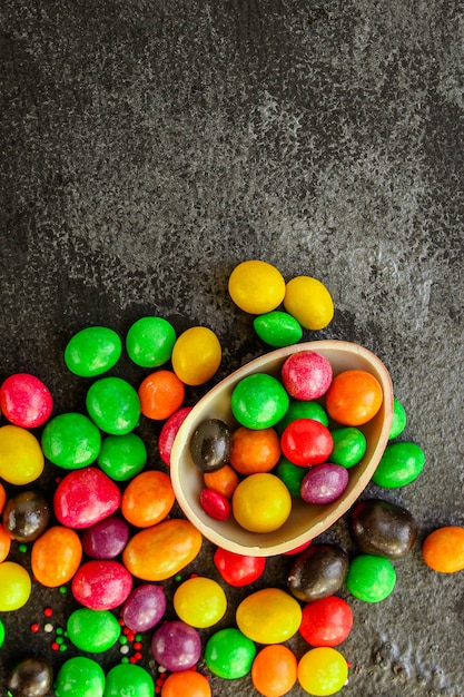 chocolate egg and colorful candies