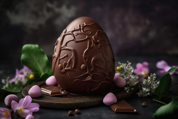 A chocolate egg with the word easter on it