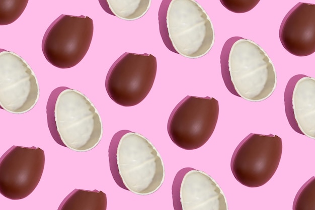 Chocolate eggs Seamless pattern of chocolate eggs on a pink background