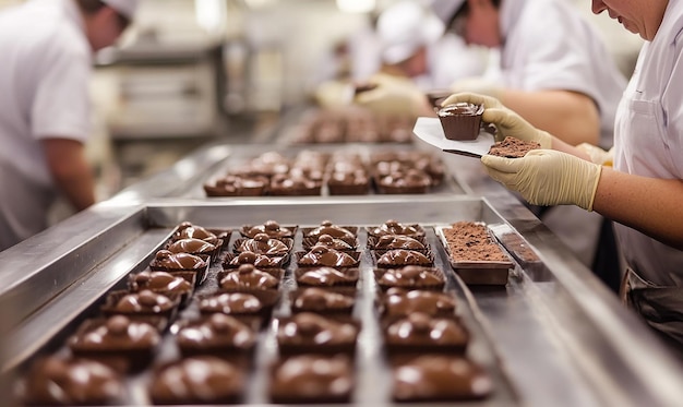 Photo a chocolate factory worker operating a machine