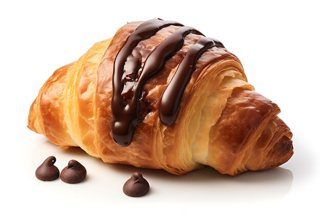 Chocolate filled croissant on a white background