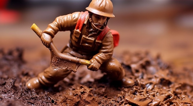 chocolate fireman figure with a shovel