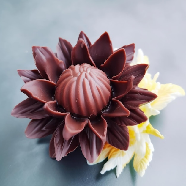 A chocolate flower shaped cake with a flower shaped like a flower.