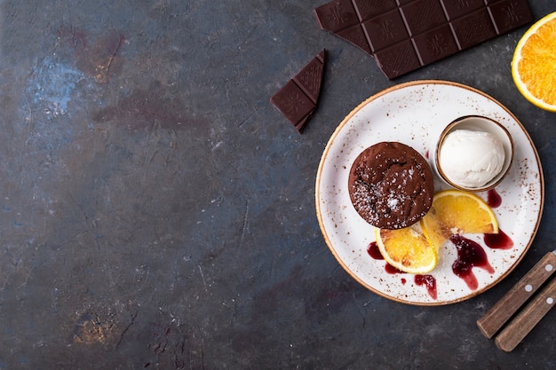 Chocolate fondant with ice cream.