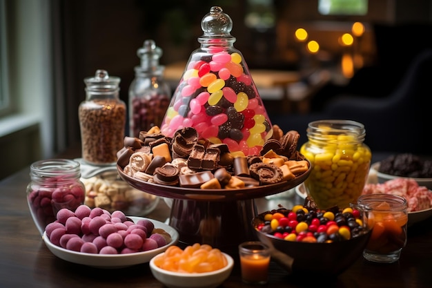 A Chocolate Fountain Encircled by Candy AI