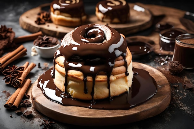 Chocolate glazed cinnamon roll