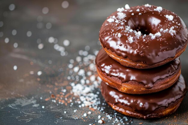 Chocolate glazed donuts with sprinkling sugar