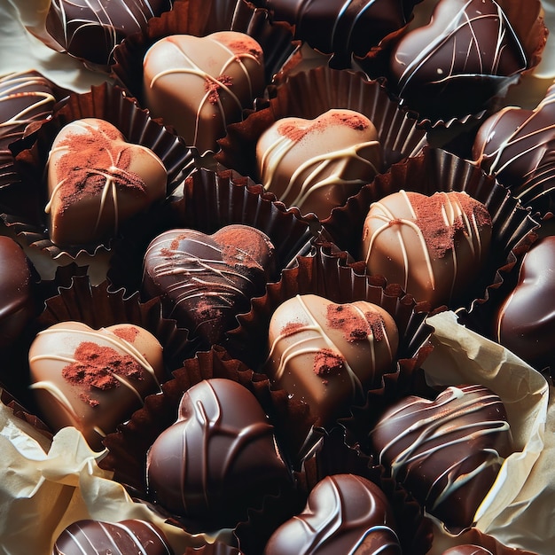 Chocolate heart candies seamless background Top view