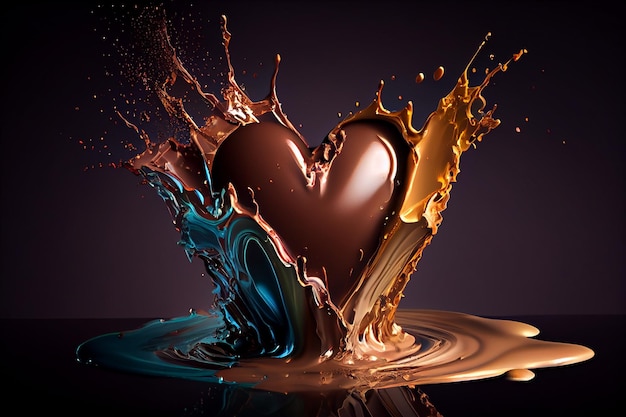 Chocolate heart splash Liquid chocolate in the shape of a love heartgenerative ai