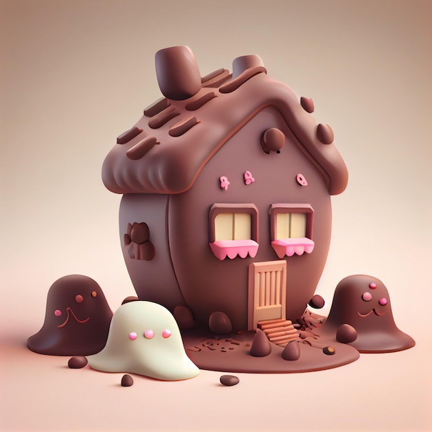 Chocolate house cute sweet house 3d render illustration