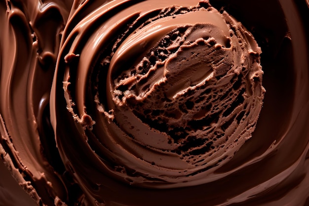 Chocolate ice cream ball close up texture background