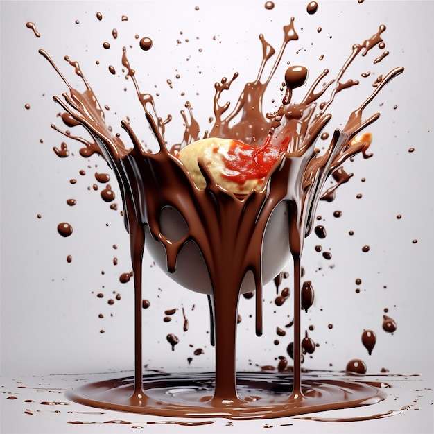 A chocolate ice cream cone is being poured into a bowl.