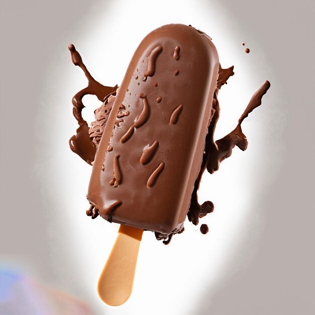 Chocolate ice Cream Pop stickless With Splash on White background generative ai