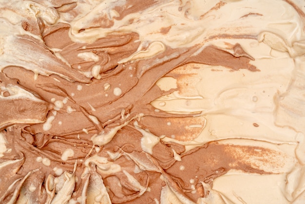 Chocolate ice cream texture. Top view. Delicious cool treat.