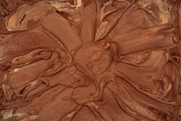 Chocolate ice cream texture. Top view. Delicious cool treat.