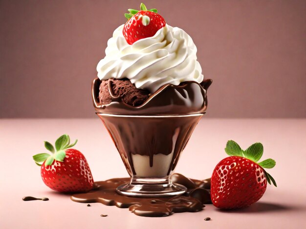 chocolate ice cream with strawberries