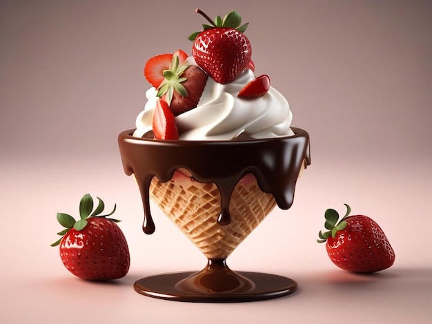 chocolate ice cream with strawberries