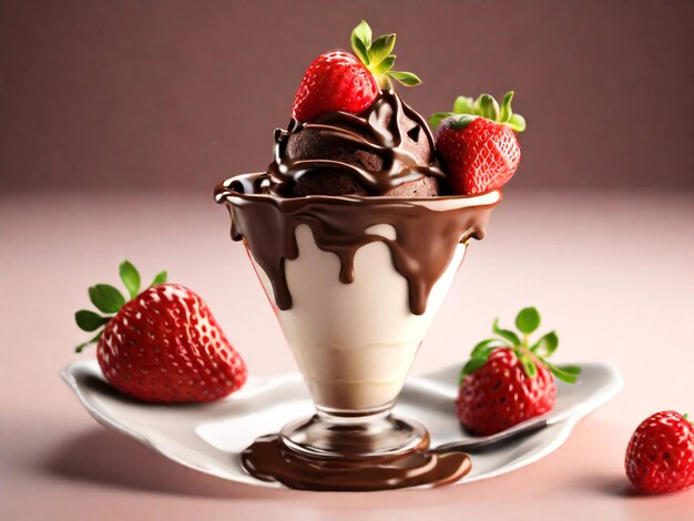 chocolate ice cream with strawberries