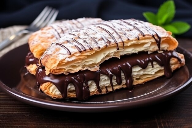 Chocolate icecream cake pasty and biscuit with delicious food on the table