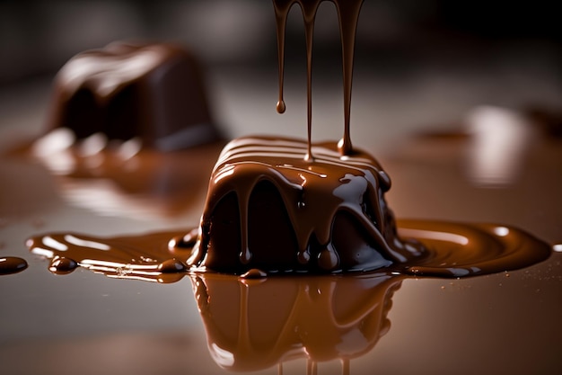 Chocolate is poured into a piece of chocolate