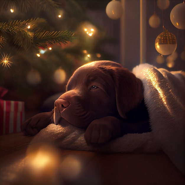 Chocolate Labrador Puppy at Christmas