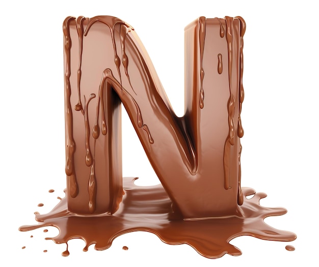 Chocolate letter N isolated over white background Generative AI