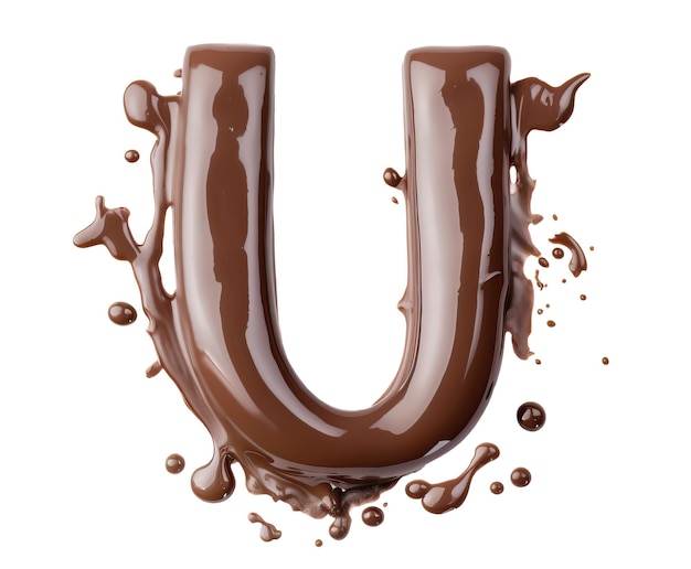 Chocolate letter U isolated on white background top view Generative AI realistic illustration