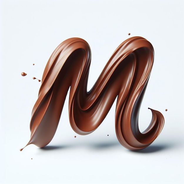 Chocolate M Letter 3D Simple Elegance Flowing Cocoa on White Background for Design