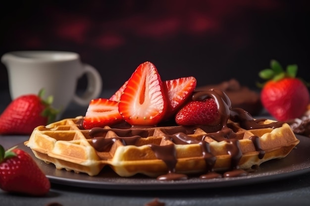 chocolate and maple syrup fresh baked waffles morning breakfast AI